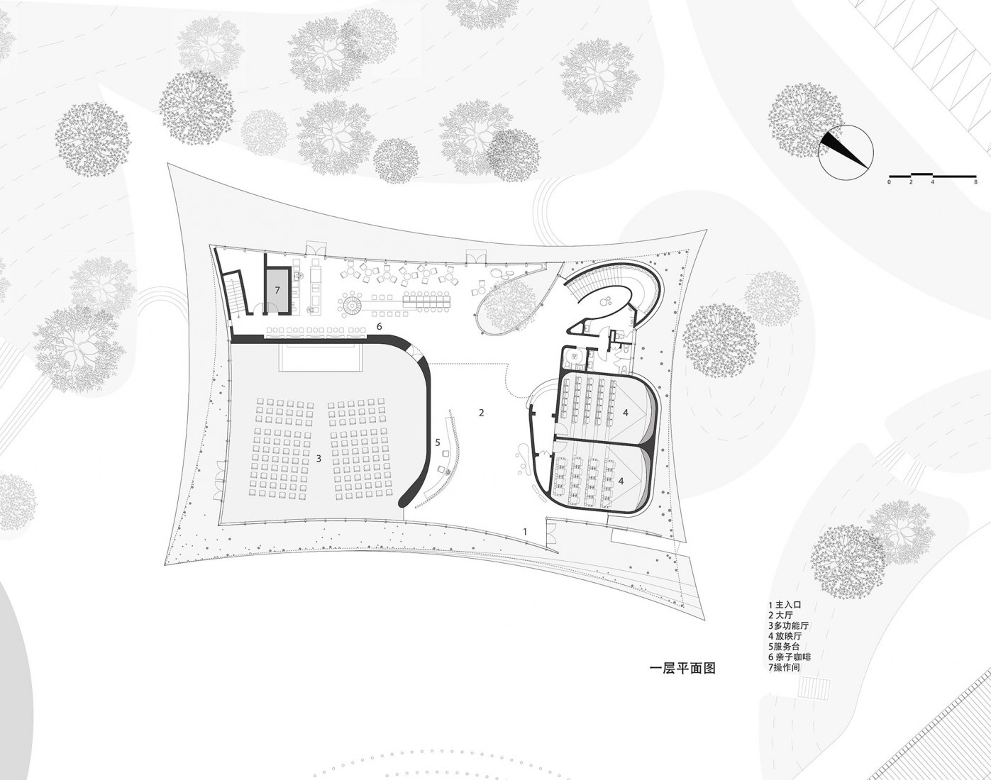First floor plan. Qingdao Atour Town Parent-Kid Centre. Design by Gn Architects.