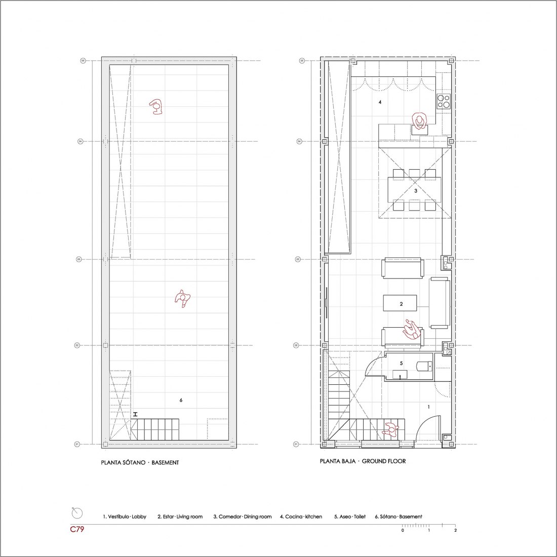 Planta sótano y planta primera. C79 por QUEIRO Arquitectura.