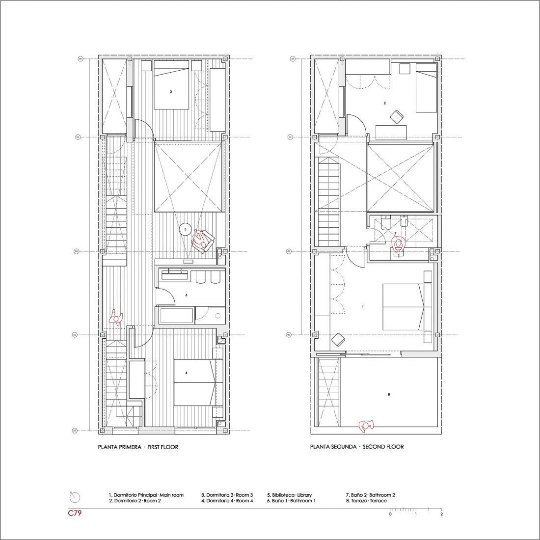 Planta primera y segunda. C79 por QUEIRO Arquitectura.