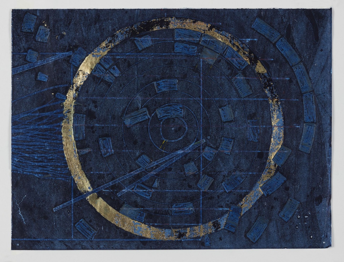 Ronny Quevedo (b. 1981), every measure of zero (periphery), 2017. Gold leaf on dressmaker's tracing paper, 9 3/4 x 13 in. (24.8 x 33 cm). Whitney Museum of American Art; purchase, with funds from Ann Ames in memory of Steven Ames.  Photograph by Argenis Apolinario