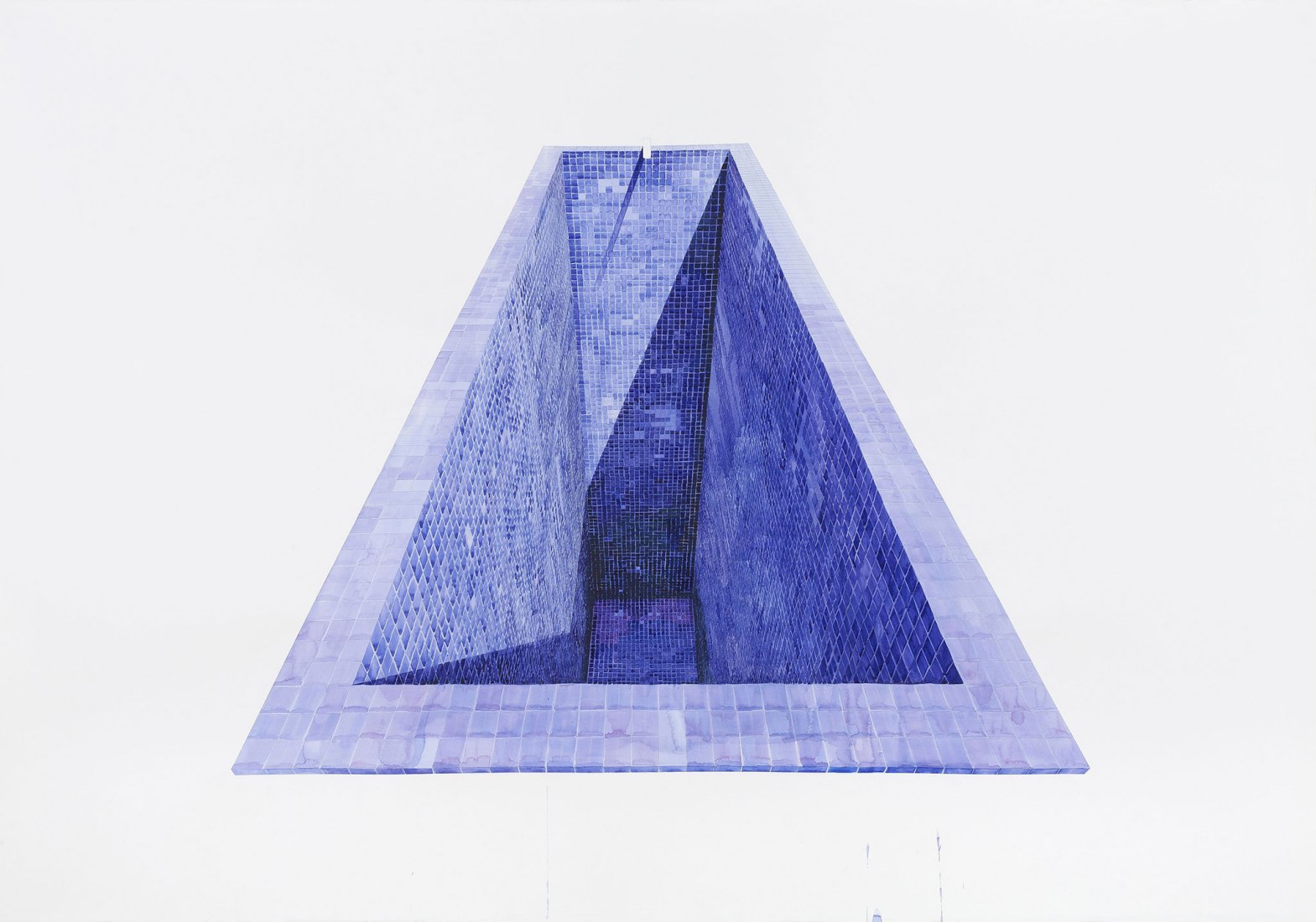 «Piscina azul profundo» por Rachel Valdés, 2023. Acuarela sobre cartulina (188 x 130 cm). Imagen cortesía de Rachel Valdés. 