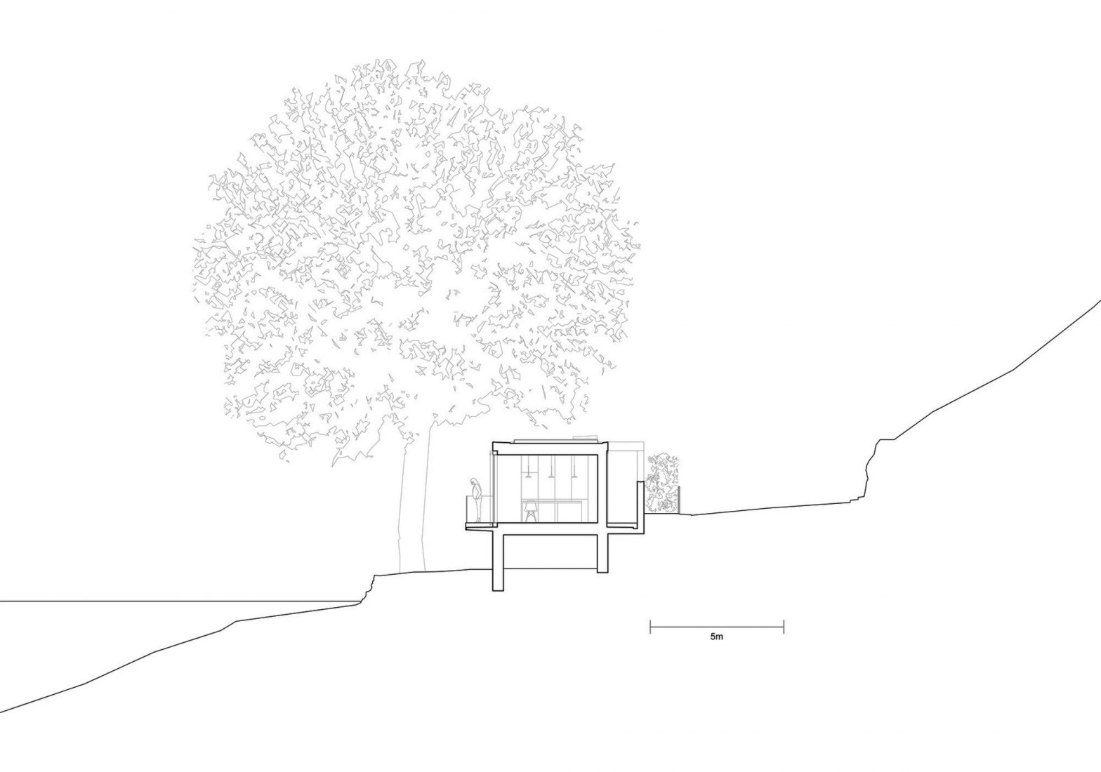 Cross section. Holiday residence renovation in Lugano Lake by Raffaele Cammarata architect.