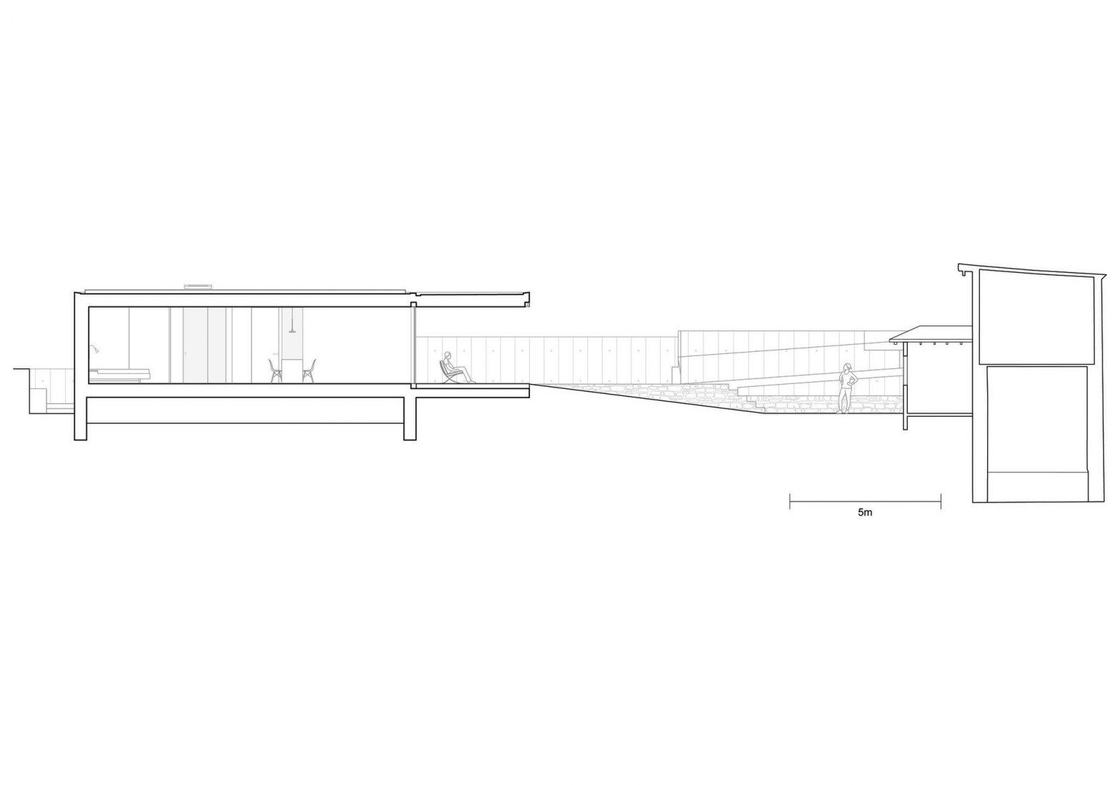 Longitudinal section. Holiday residence renovation in Lugano Lake by Raffaele Cammarata architect.