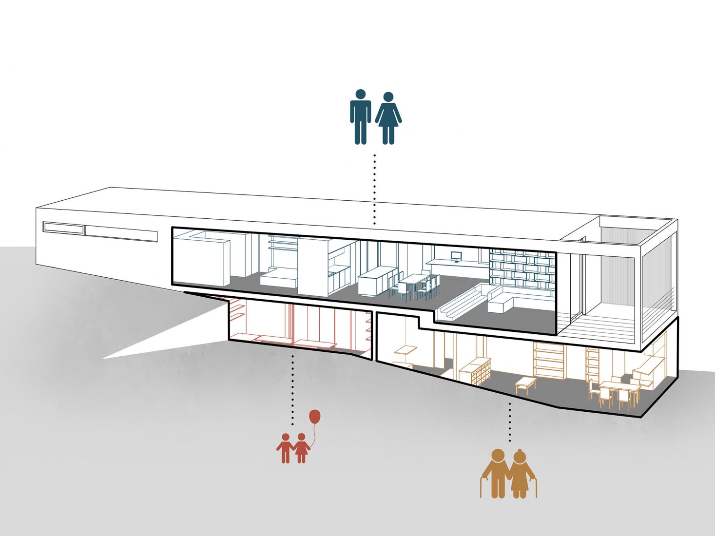 Axonometric. Family House in the Slope by masparti / pavel martinka, ondřej spusta. Courtesy by masparti / pavel martinka, ondřej spusta