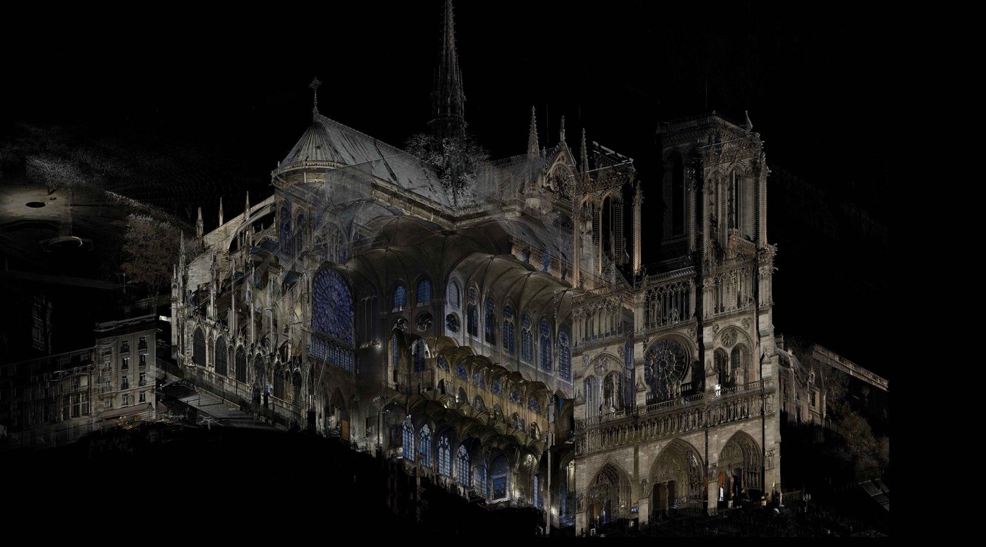 Catedral de Notre-Dame en París, modelo tridimensional obtenido de un escaneo láser. Imagen por Andrew Tallon.