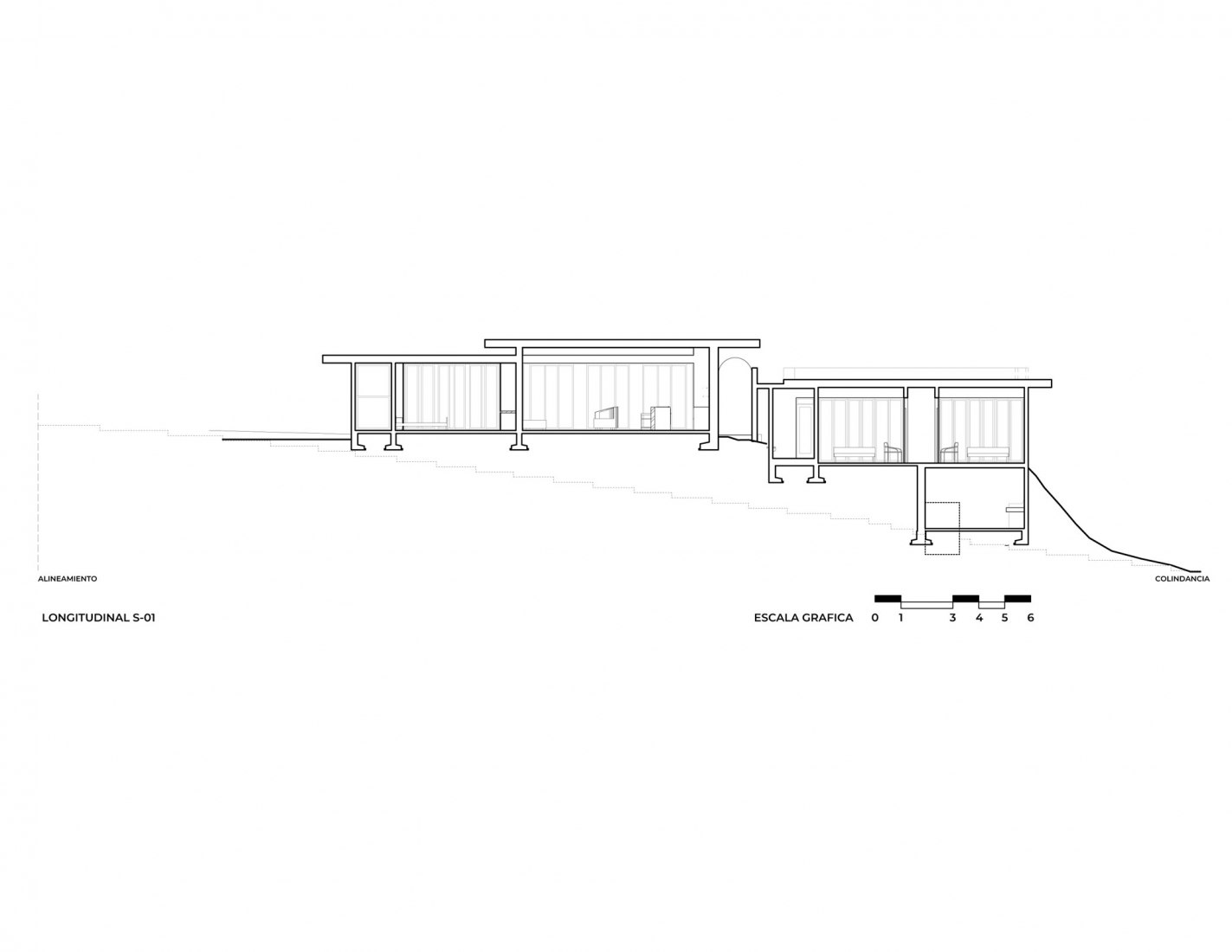 Sección longitudinal. Casa Nivana por RED arquitectos