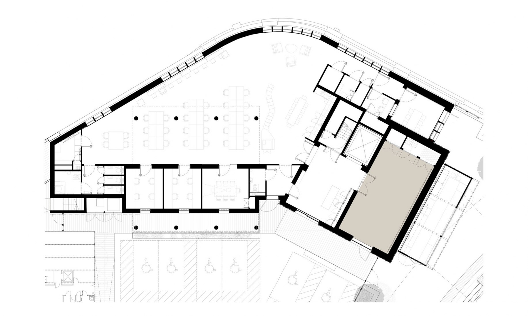 First floor plan. Roundhouse Works by Reed Watts Architects + Paddy Dillon.