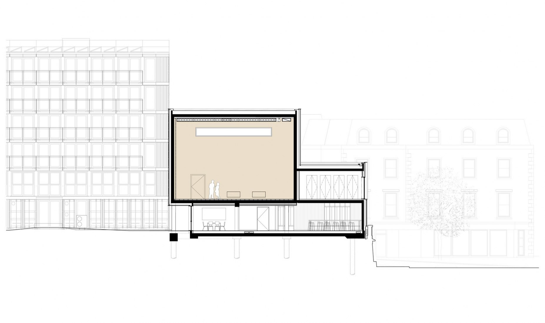 Section. Roundhouse Works by Reed Watts Architects + Paddy Dillon.