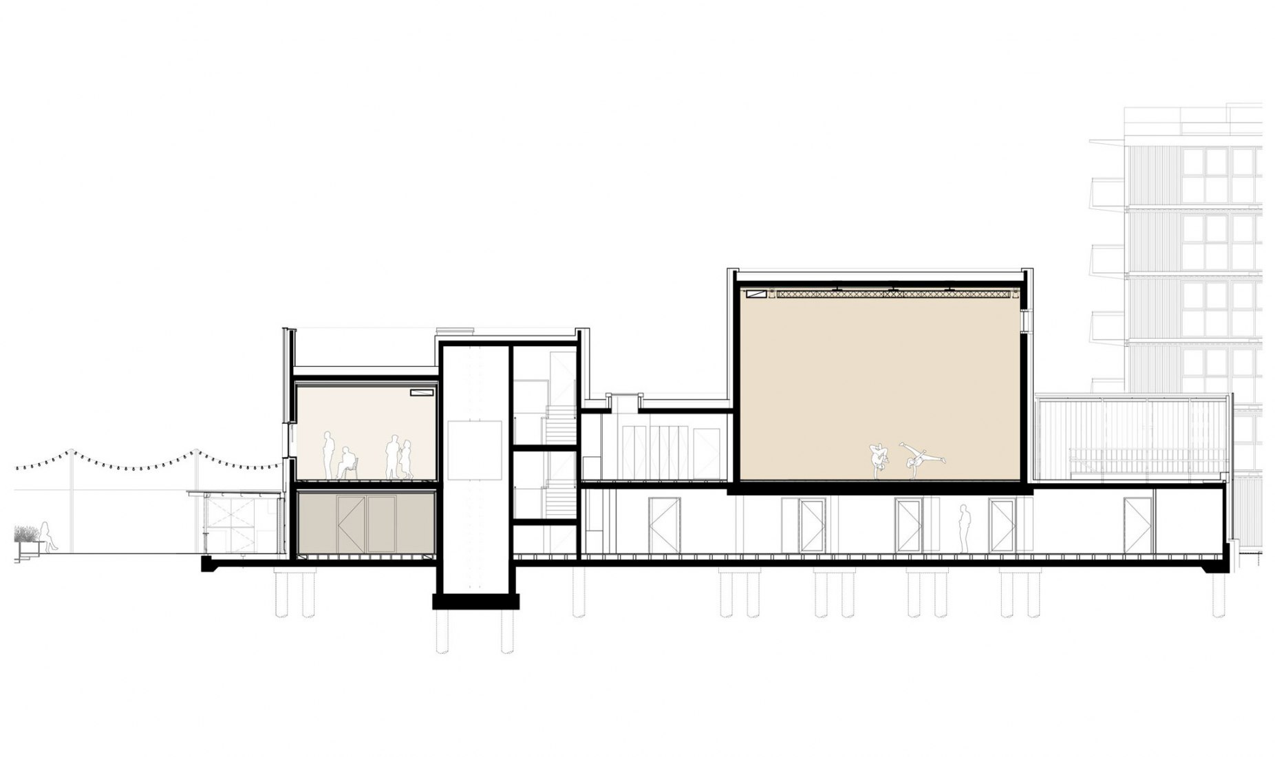 Section. Roundhouse Works by Reed Watts Architects + Paddy Dillon.