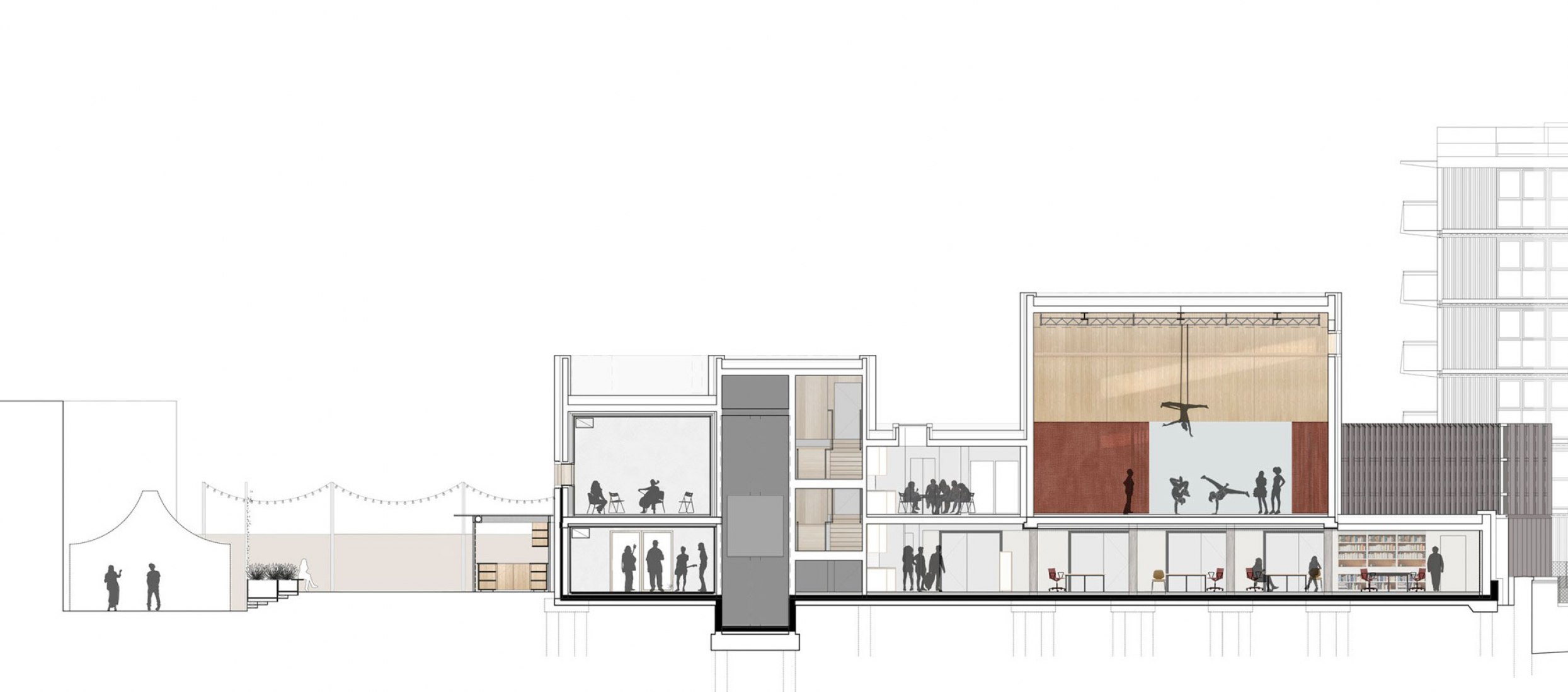 Section. Roundhouse Works by Reed Watts Architects + Paddy Dillon.