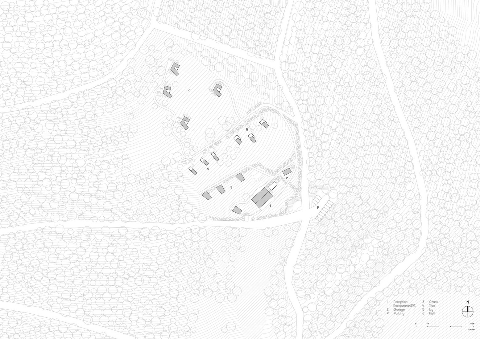Plano de situación. Breitenbach Landscape Hotel 48 ° Nord por Reiulf Ramstad Arkitekter