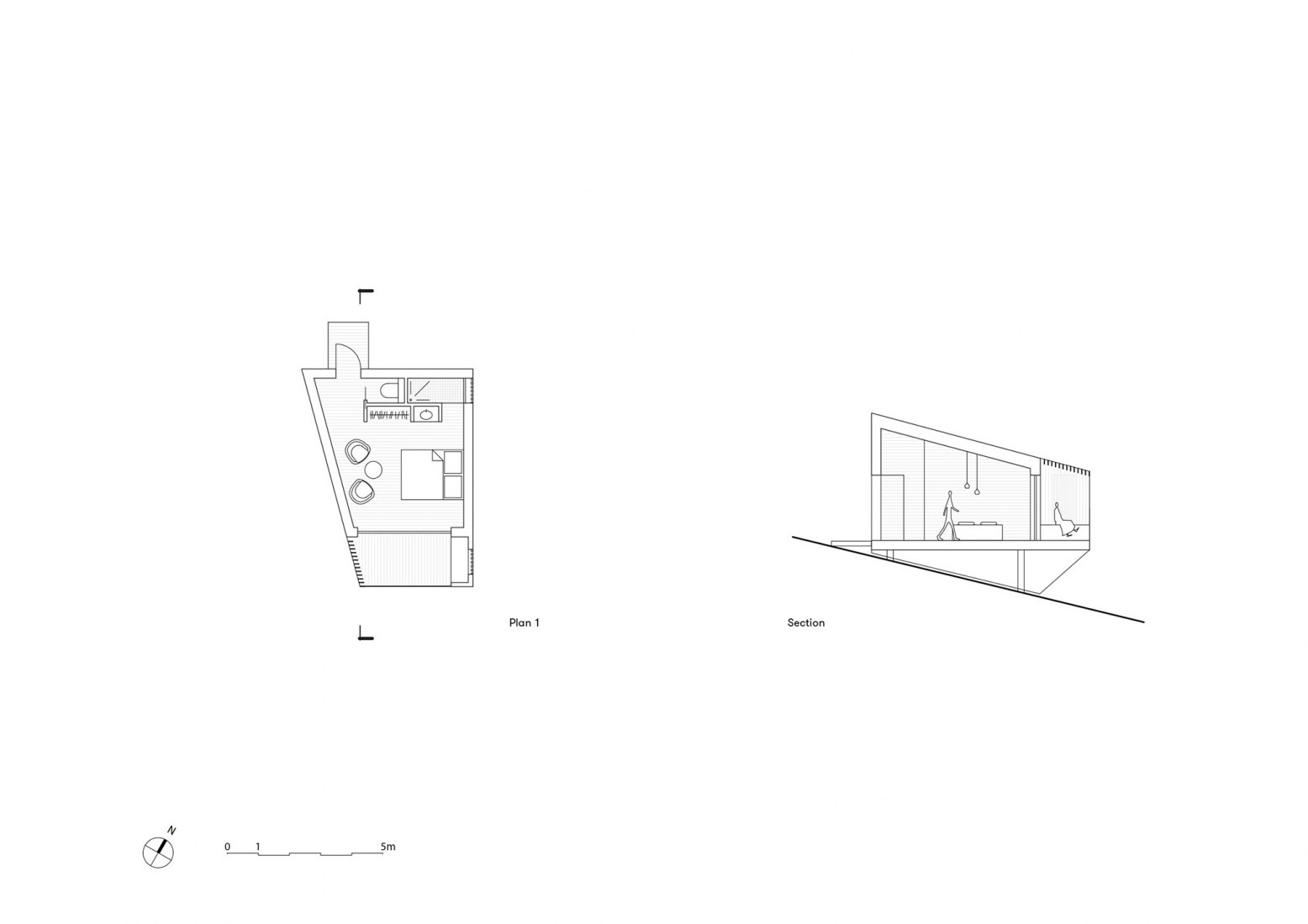 Plano de planta y sección. Breitenbach Landscape Hotel 48 ° Nord por Reiulf Ramstad Arkitekter