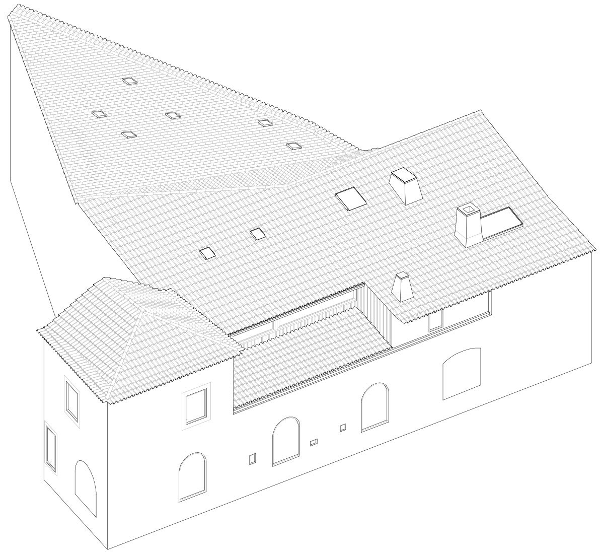 Axonometría. Renovación del edificio de la Antigua Sociedad de Cerámica por Luisa Bebiano Arquitectos y Atelier do Corvo.