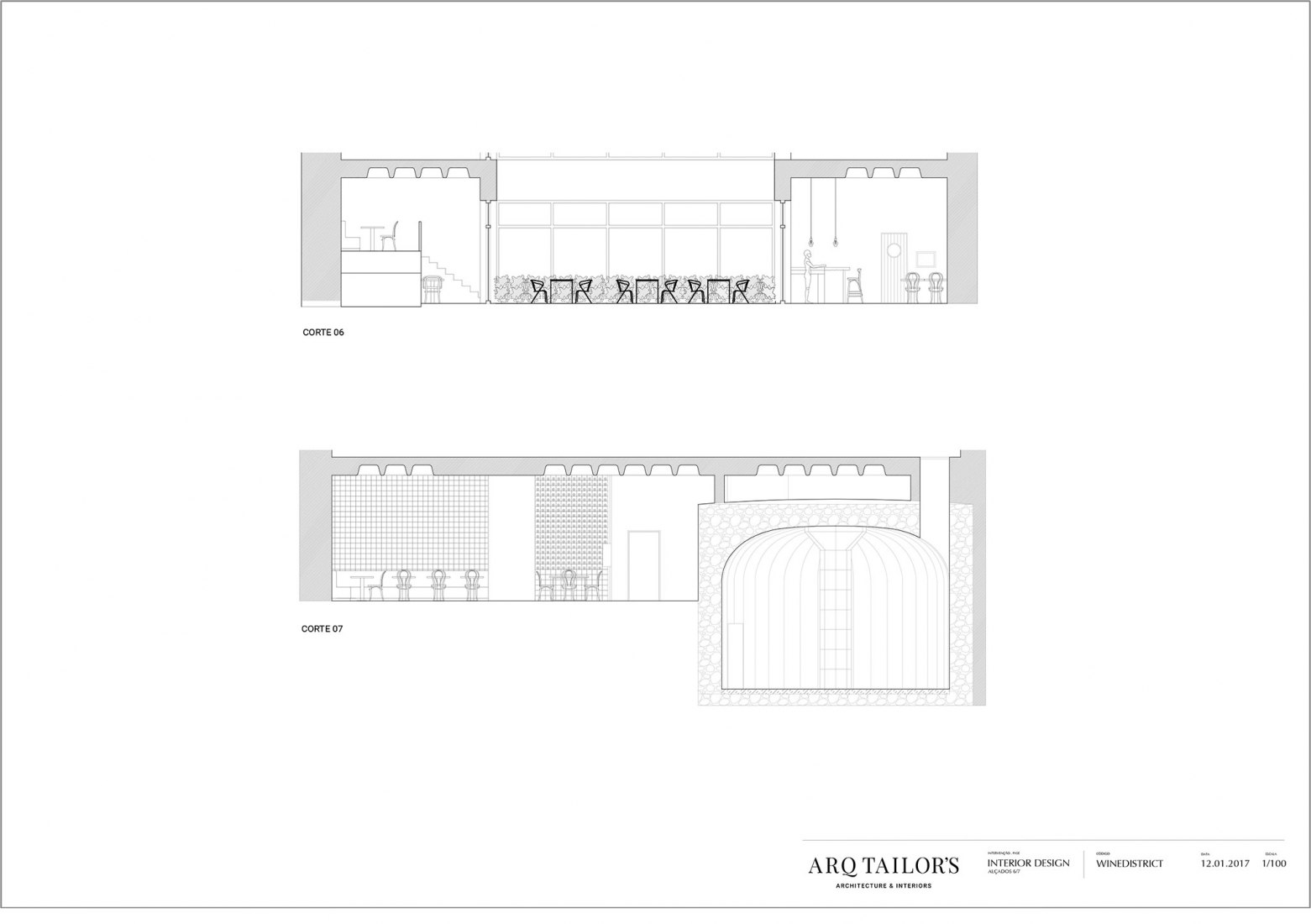 Secciones. Bar Wine District por Arq Tailor's.