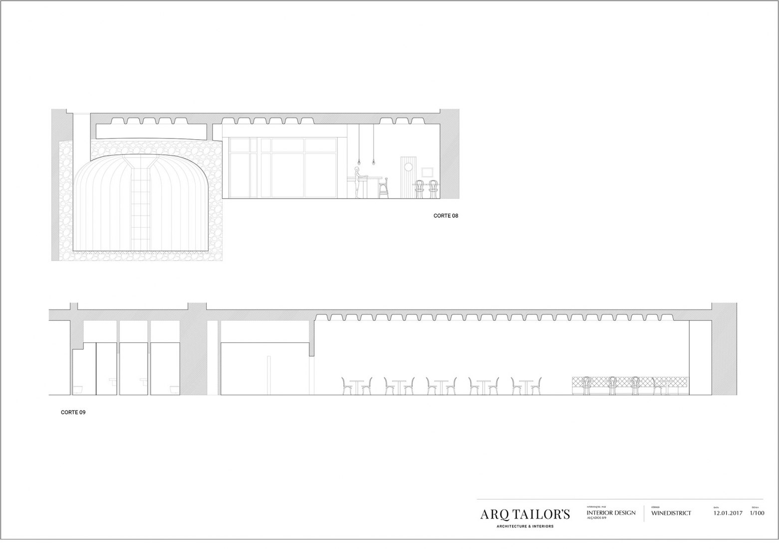Secciones. Bar Wine District por Arq Tailor's.