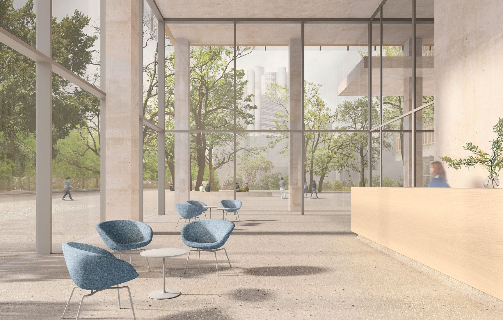 Richard-Strauss-Straße office building por David Chipperfield Architects. Hall de acceso. © David Chipperfield Architects.