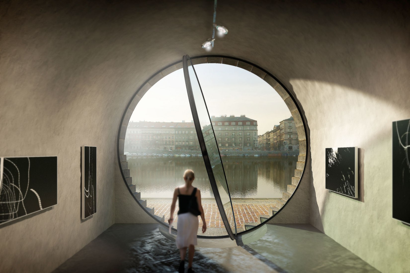 Visualización con vista desde el interior, bóvedas. La orilla del río de Praga por petrjanda / brainwork