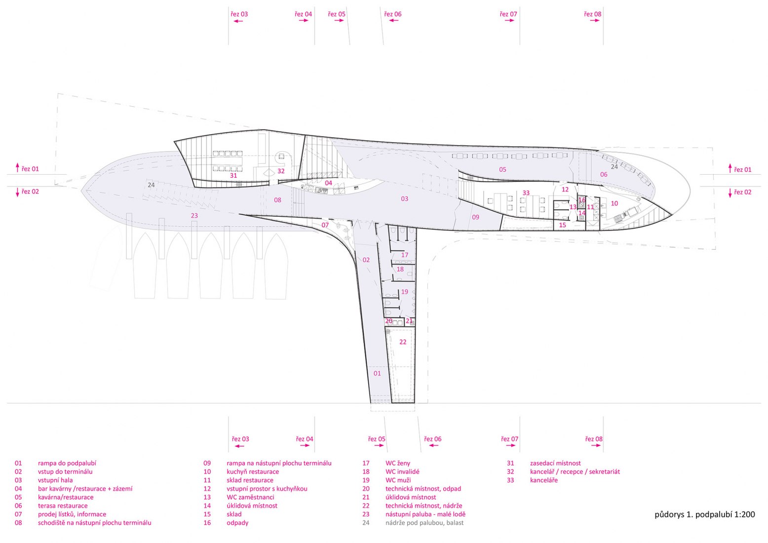Plano del primer nivel del casco. Terminal. La orilla del río de Praga por petrjanda / brainwork