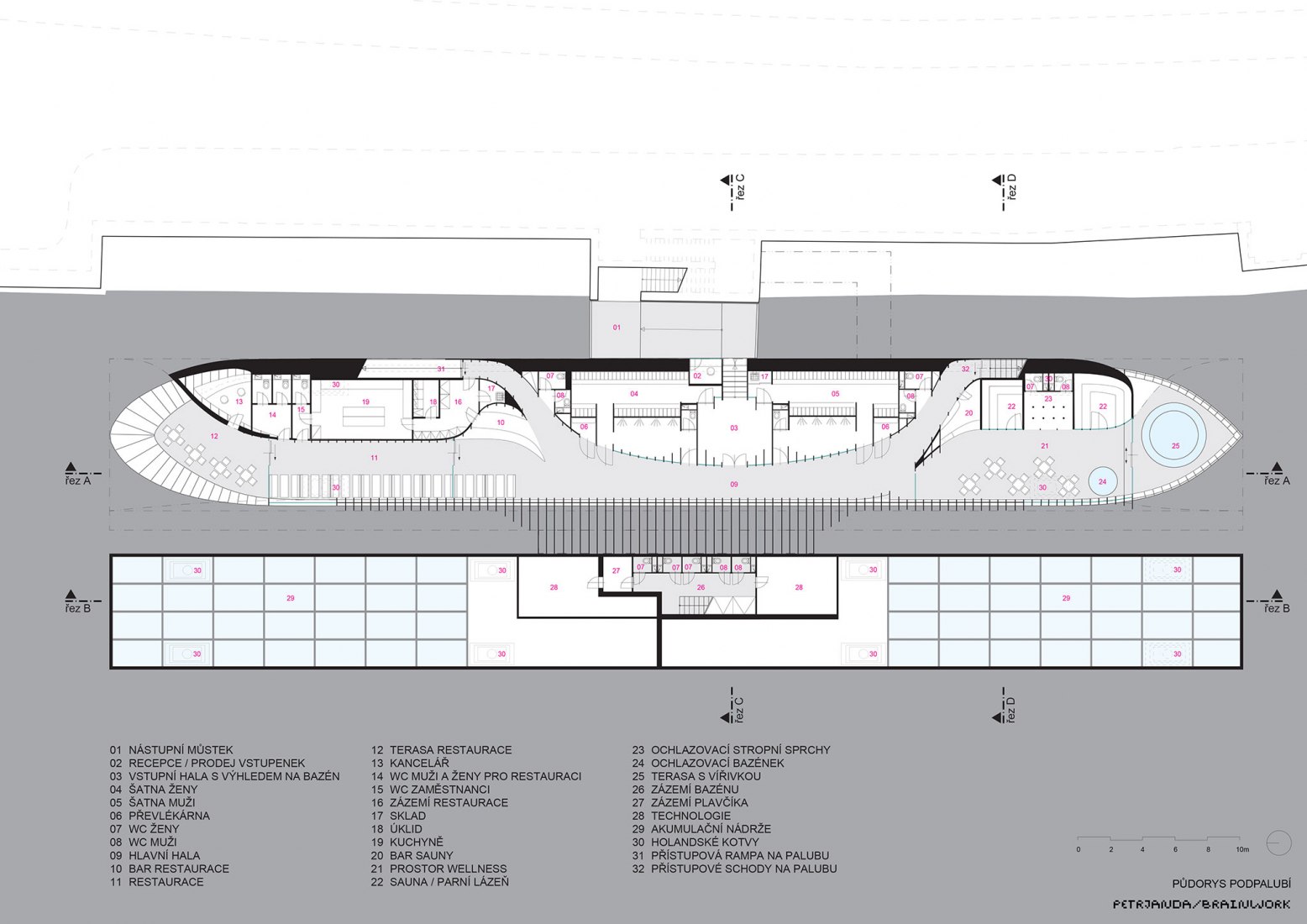 Plano de planta de casco. Floating pool. Prague’s riverfront by petrjanda/brainwork