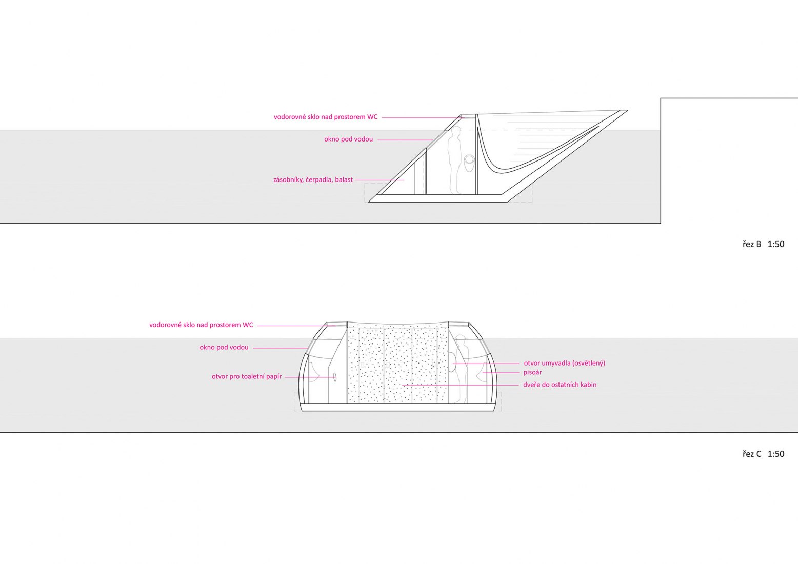 Sección de Aseos flotantes. La orilla del río de Praga por petrjanda / brainwork