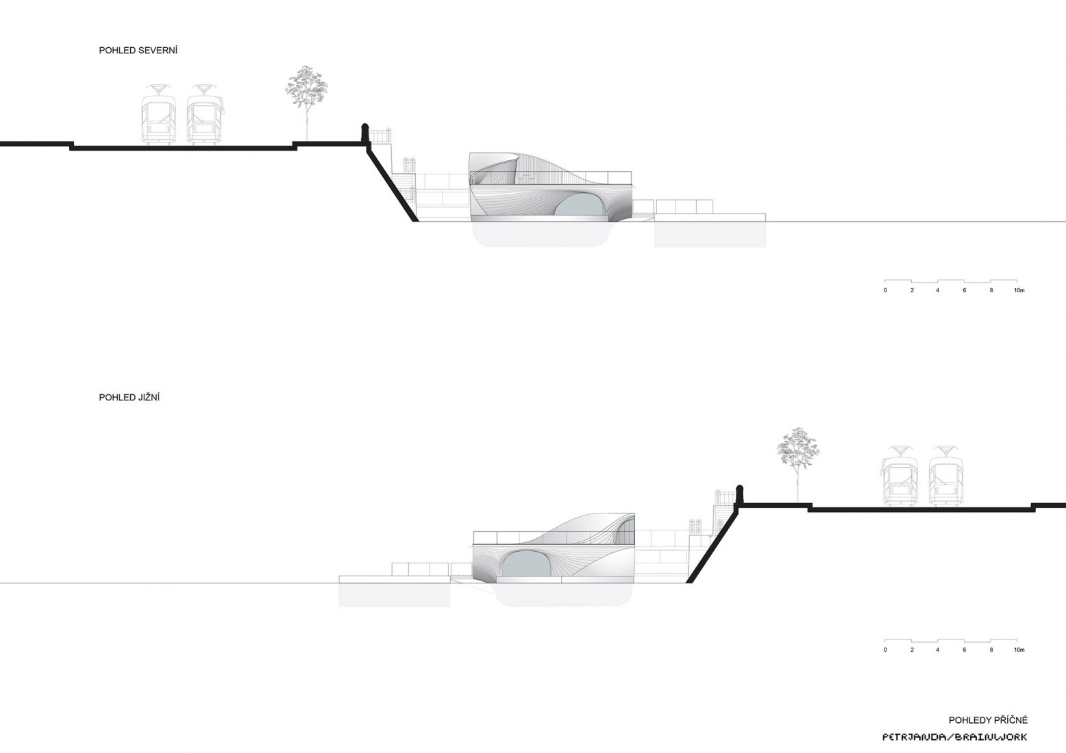 Alzado norte-sur. Floating pool. Prague’s riverfront by petrjanda/brainwork