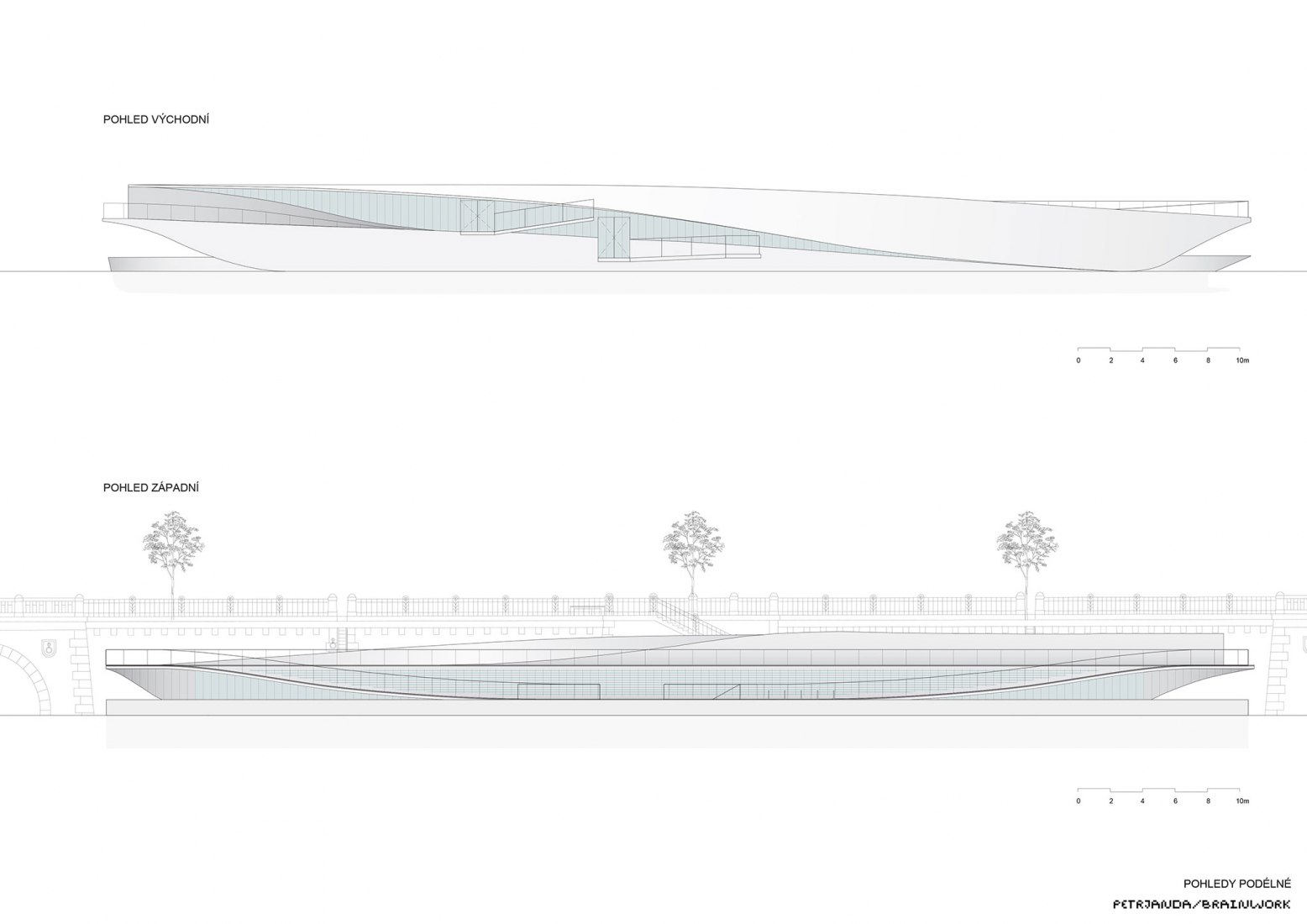 Alzado este-oeste. Floating pool. Prague’s riverfront by petrjanda/brainwork