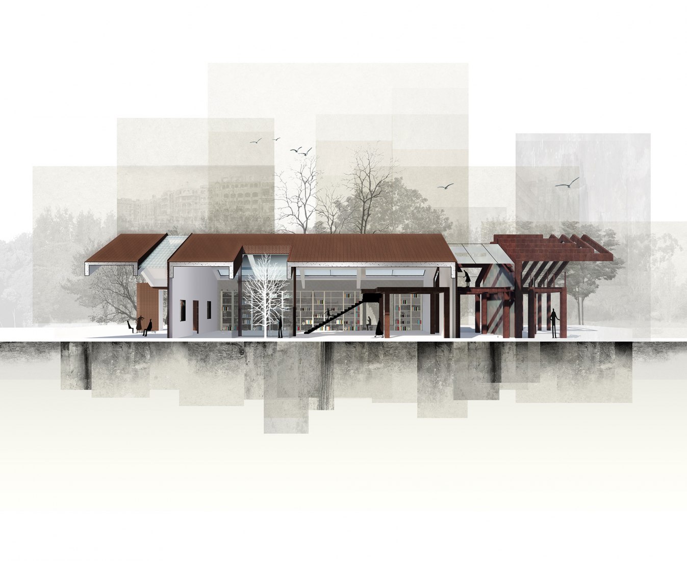 Elevation. Liva Riverside Book Bar by Lacime Architects.