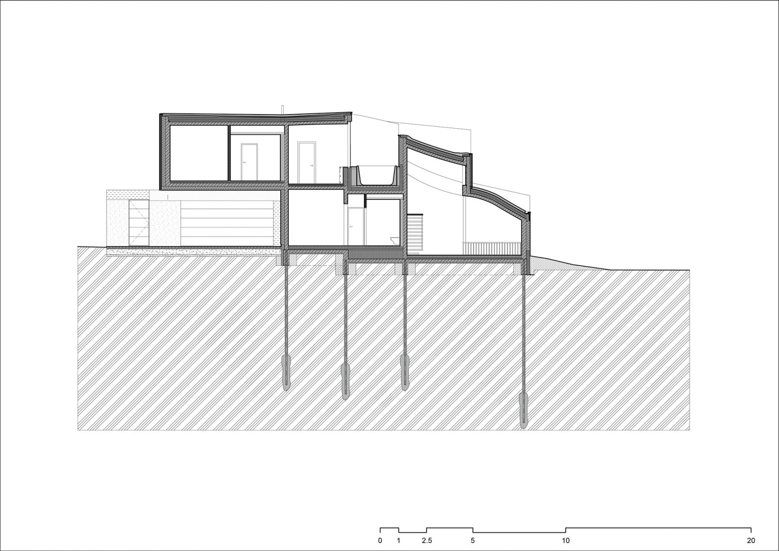 Sección. Casa familiar Hlubocepy por RO_AR architects.
