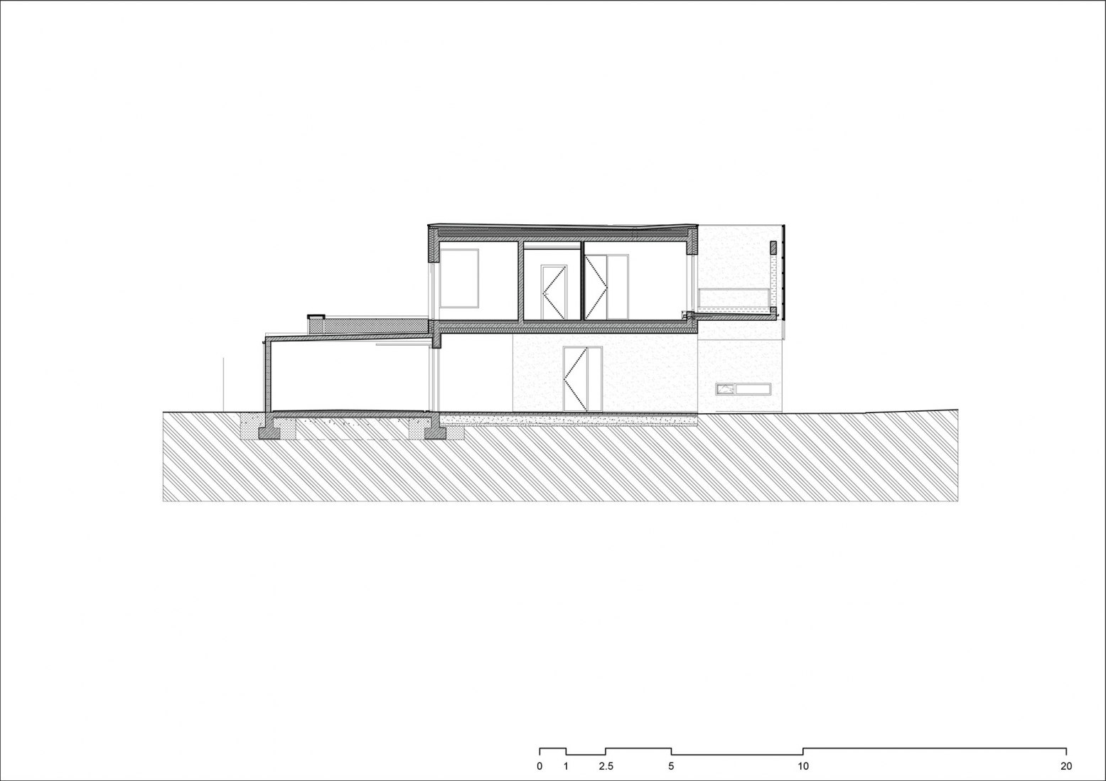 Sección. Casa familiar Hlubocepy por RO_AR architects.