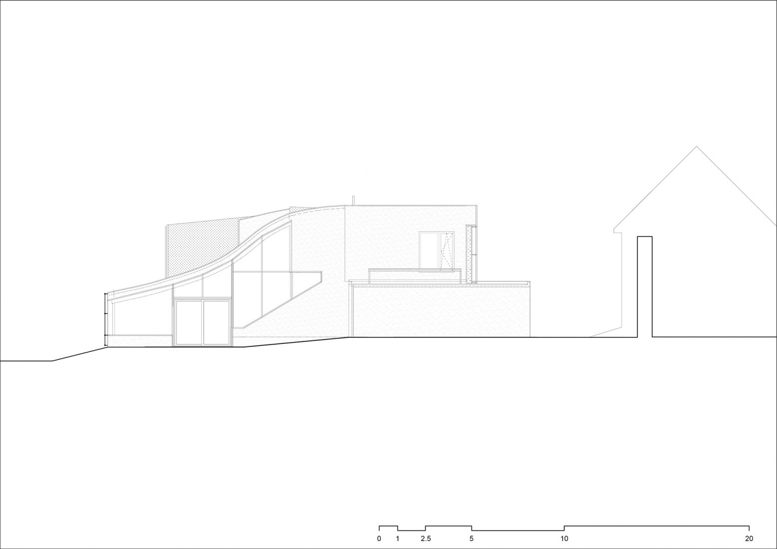 Alzado oeste. Casa familiar Hlubocepy por RO_AR architects.