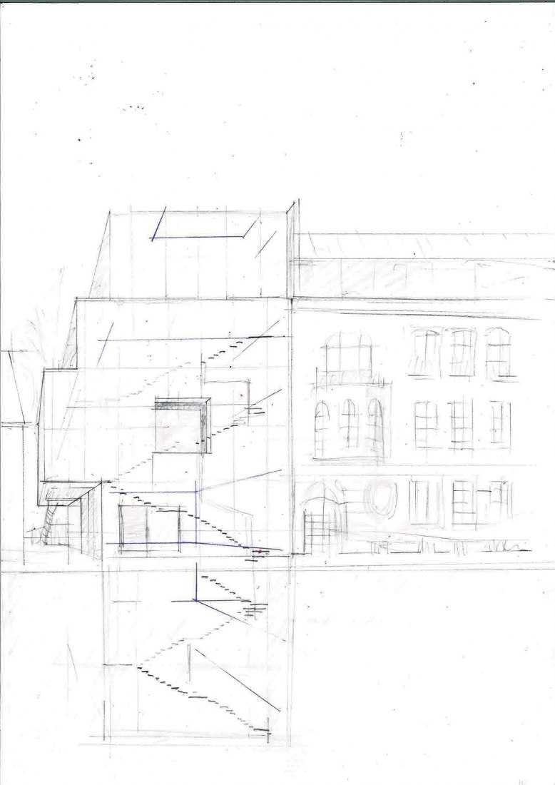 Sketch. Extension of the Xavier Hufkens headquarters by Robbrecht en Daem.