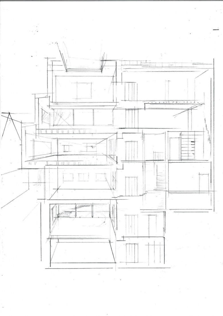 Sketch. Extension of the Xavier Hufkens headquarters by Robbrecht en Daem.