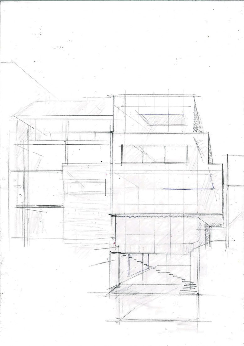 Sketch. Extension of the Xavier Hufkens headquarters by Robbrecht en Daem.
