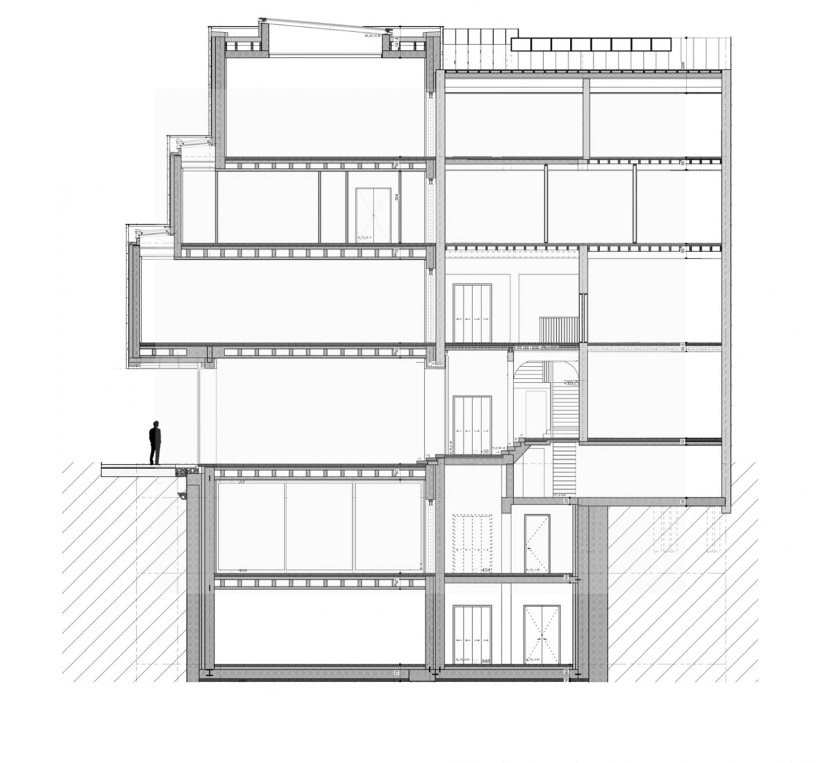 Section. Extension of the Xavier Hufkens headquarters by Robbrecht en Daem.