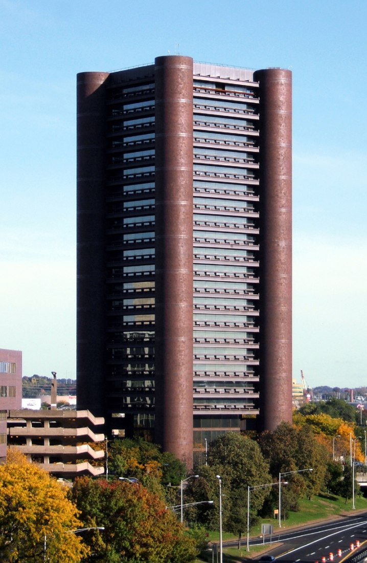 Exterior view. Knights of Columbus Building by Kevin Roche. Photography © John W. Cahill/CTBUH.