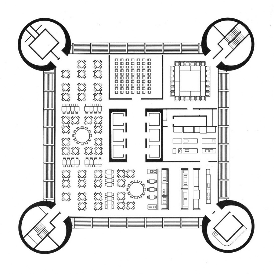 Plan. Knights of Columbus Building by Kevin Roche. Image © Courtesy of Kevin Roche and John Dinkeloo Associates.