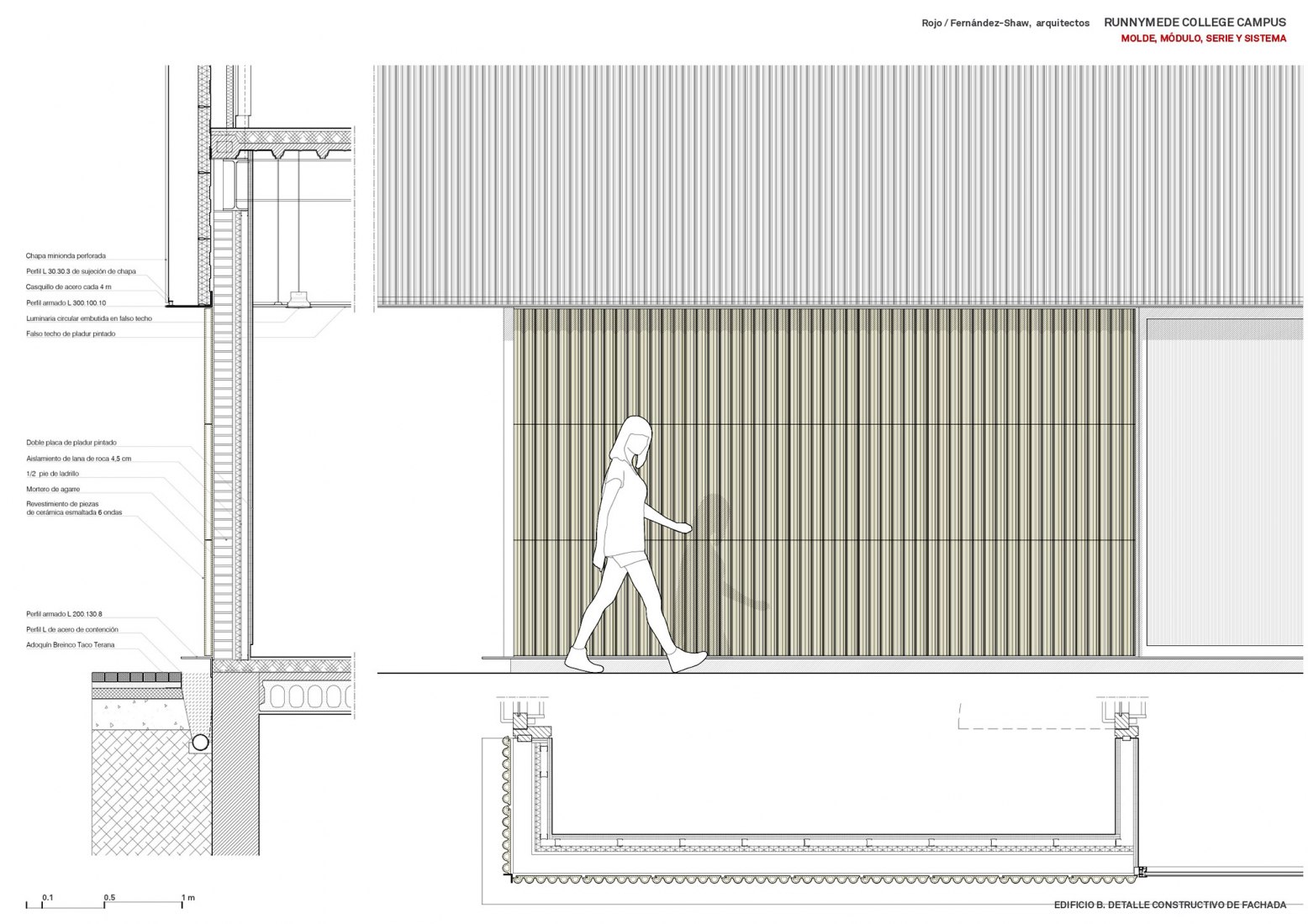 Building B - Facade constructive detail. Runnymede College Campus by Rojo/Fernández-Shaw, arquitectos