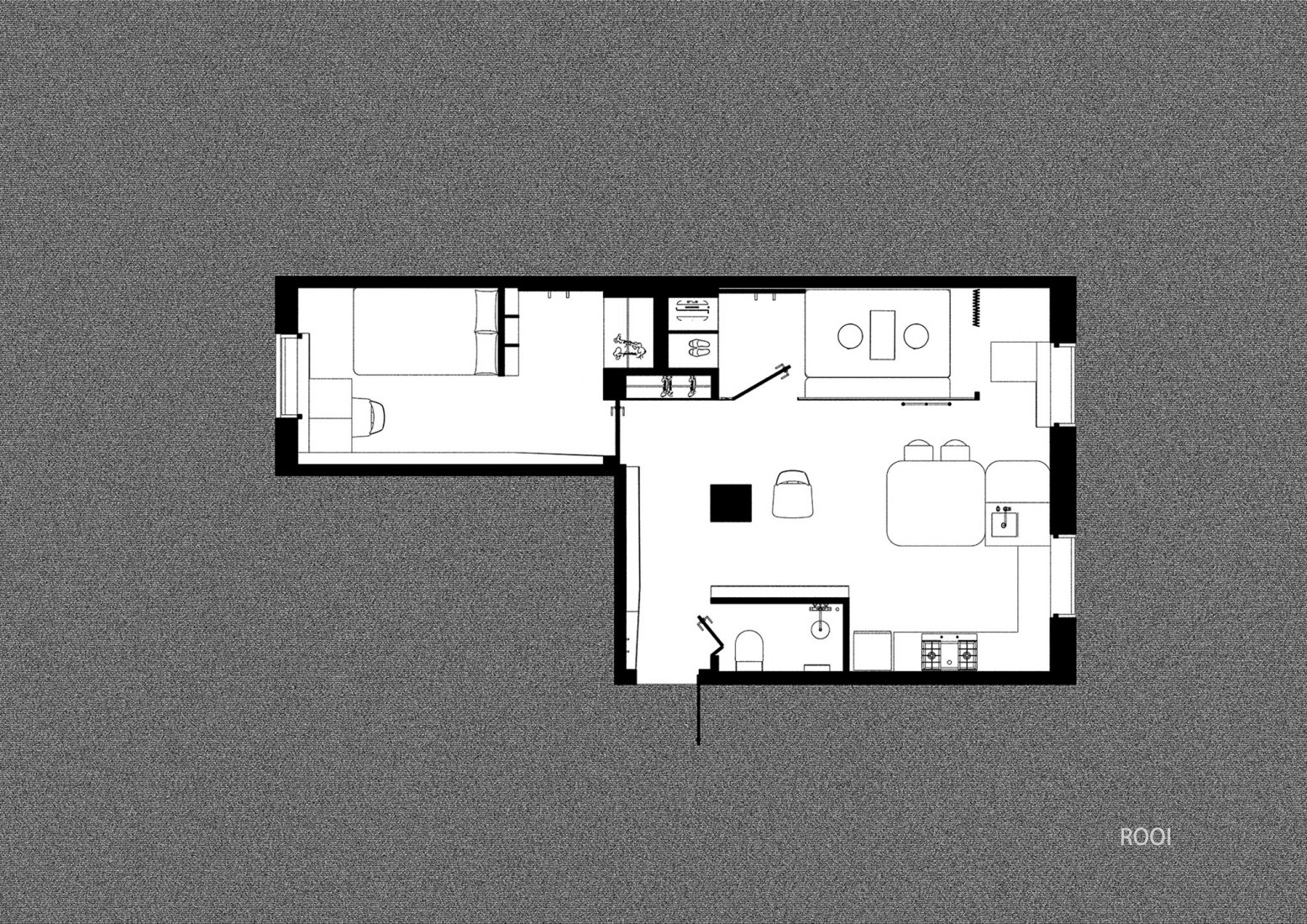 Planta de proyecto. Apartamento de posguerra T101 por ROOI Design and Research.
