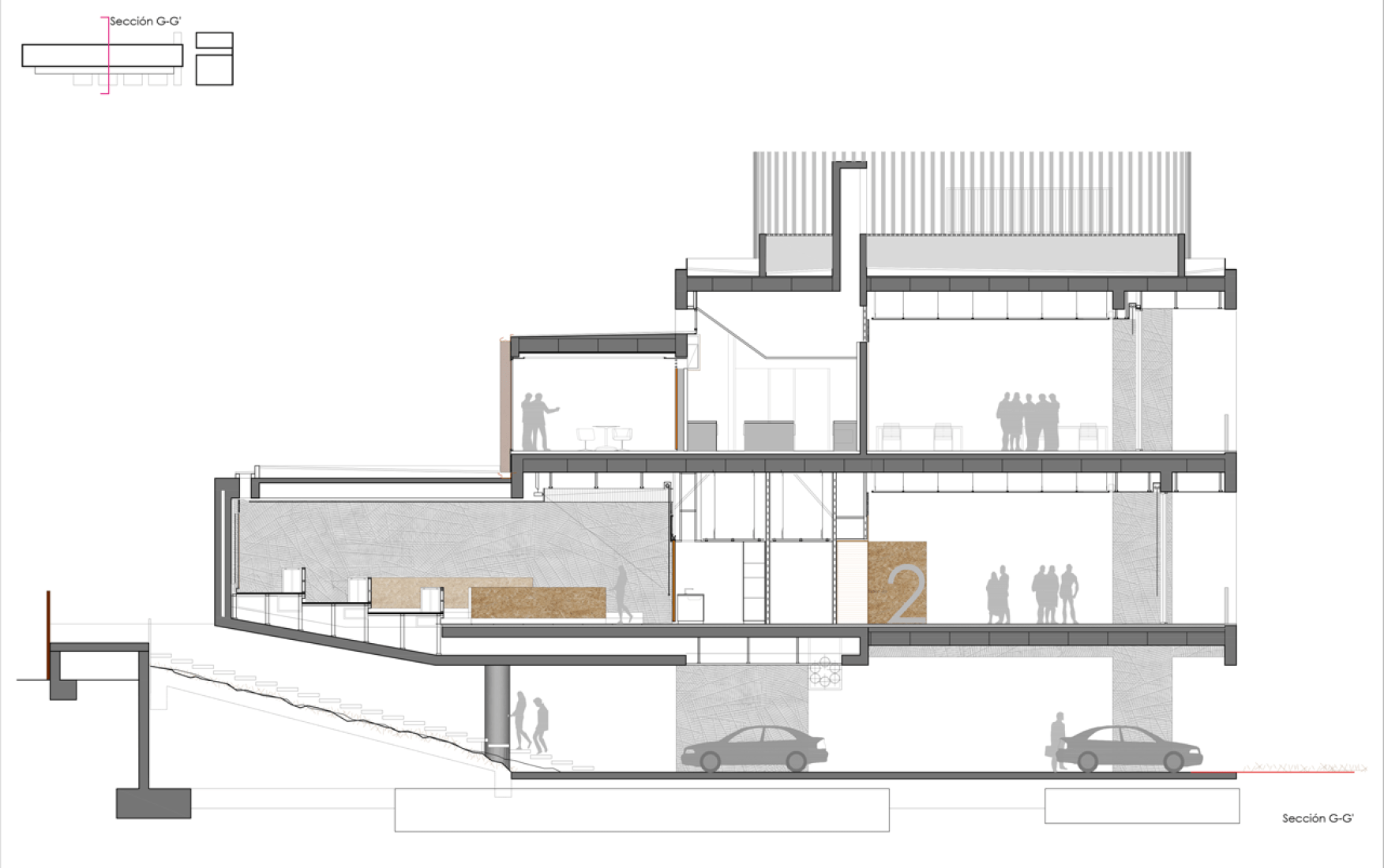 Transverse section. IT offices + classroom building by Rstudio arquitectura.