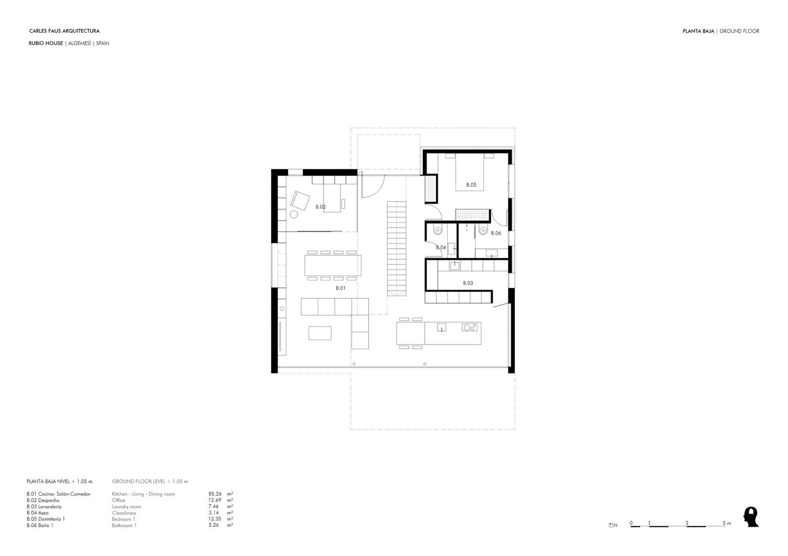 Plano planta baja. Rubio House por Carles Faus Arquitectura.