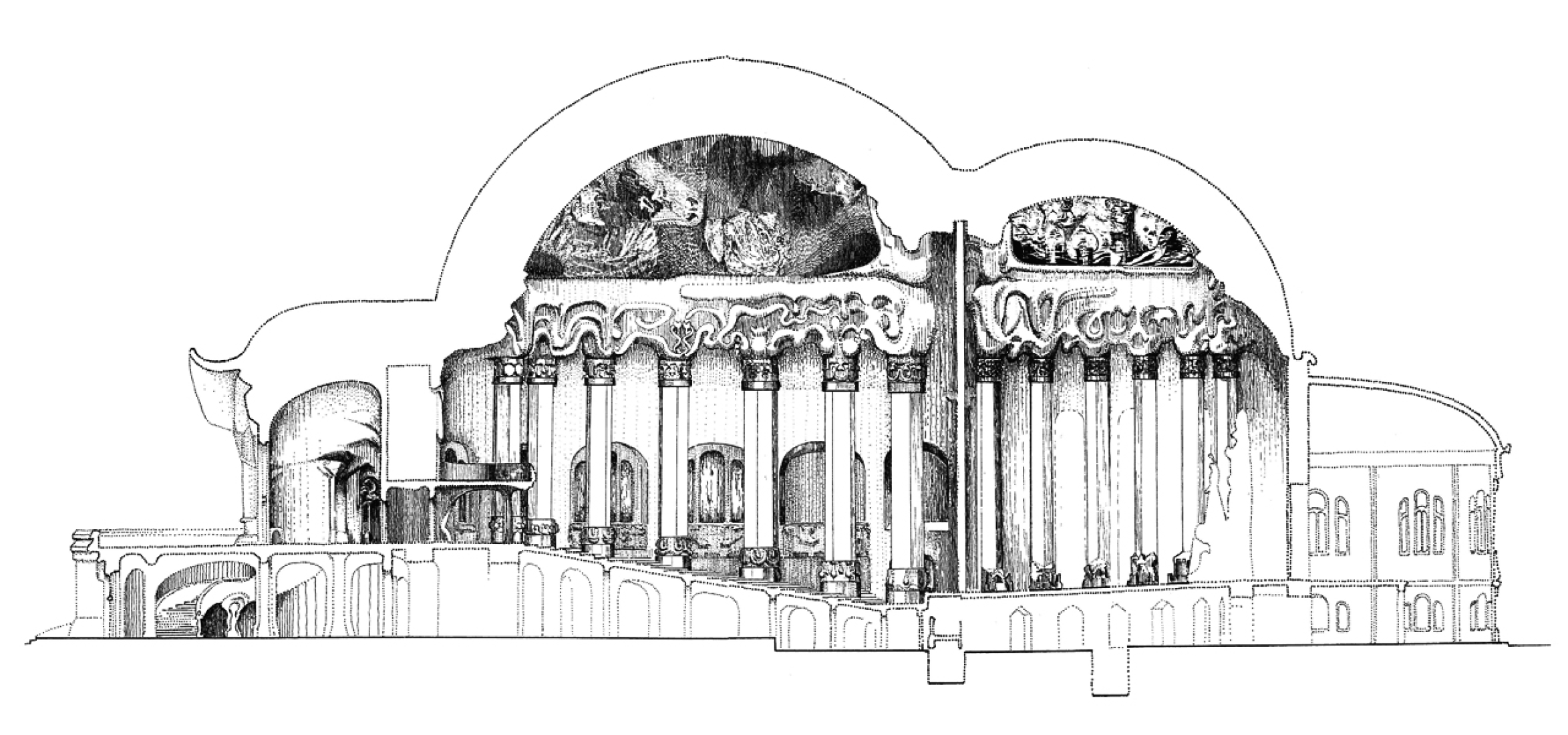 Section. The first Goetheanum. At the edge of expressionism: Rudolf Steiner.  Photography © Courtesy of Rudolf Steiner Web.