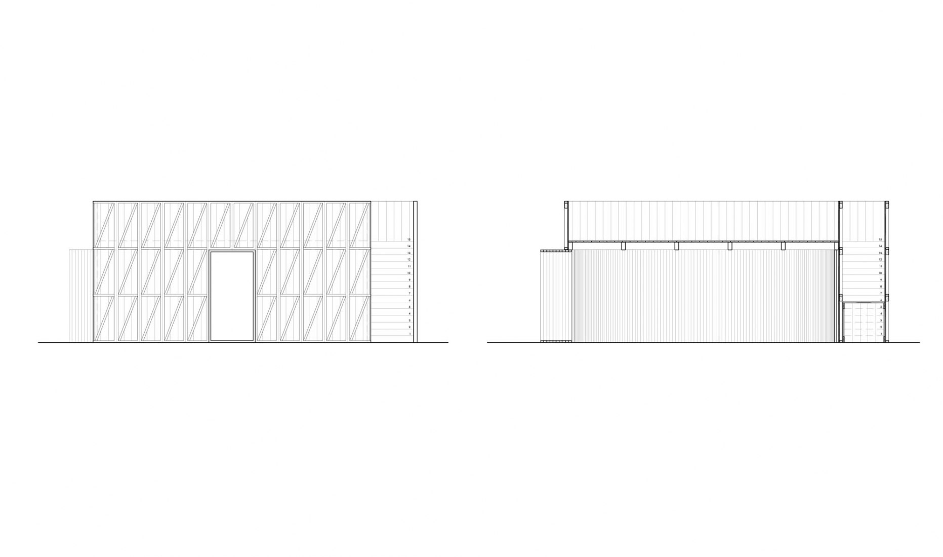 Elevation and section - Platform Pavilion. Modular Pavilions for the 11th Momentum Biennale by S-AR.