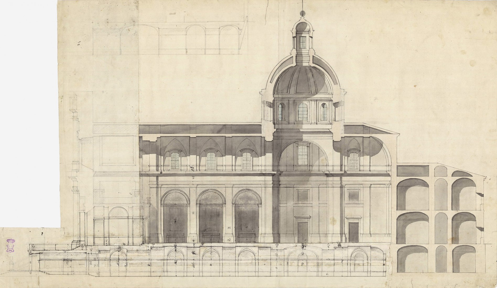 Francisco Sabatini. Longitudinal section of iglesia de San Pedro de Alcántara, 1786. Patrimonio Nacional, Archivo General de Palacio.