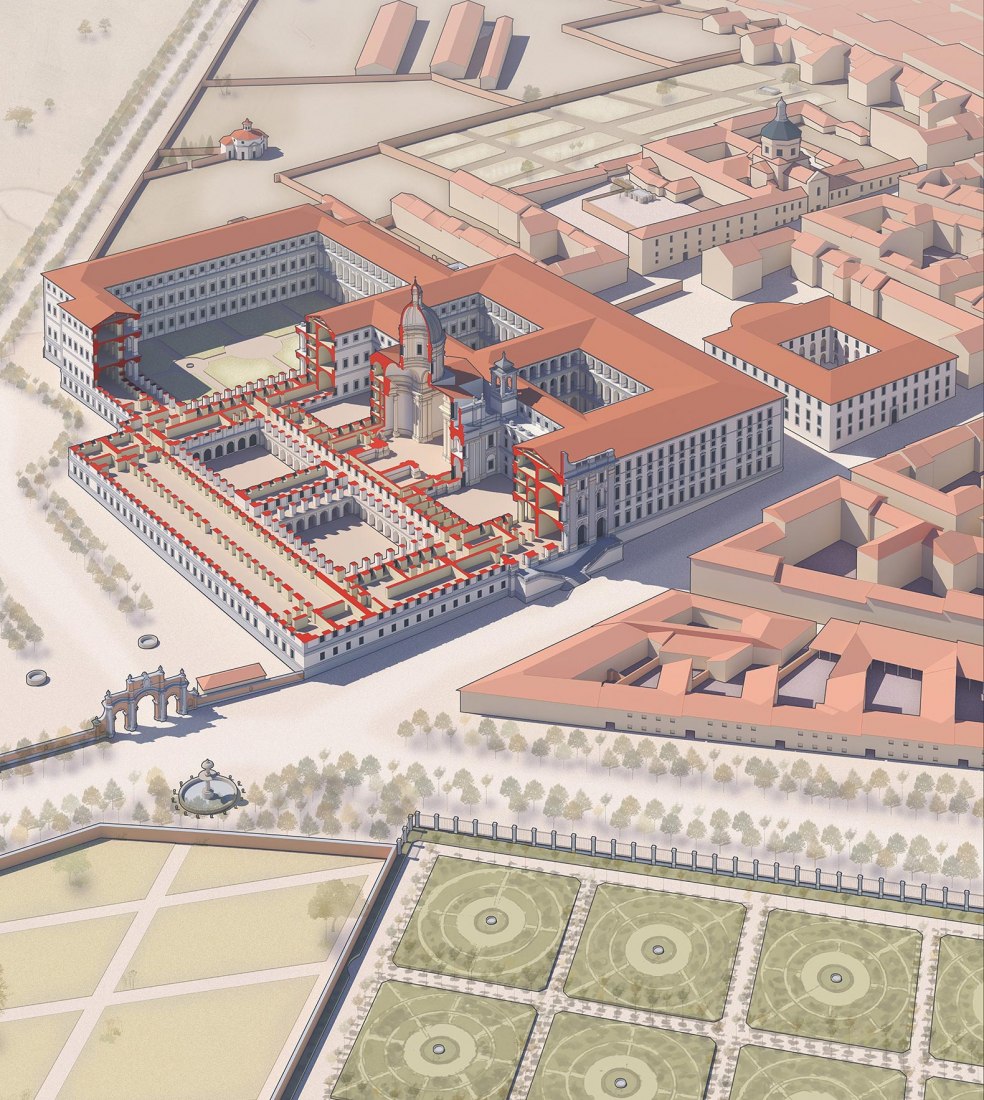The General Hospital: sectional perspective, graphic reconstruction. 