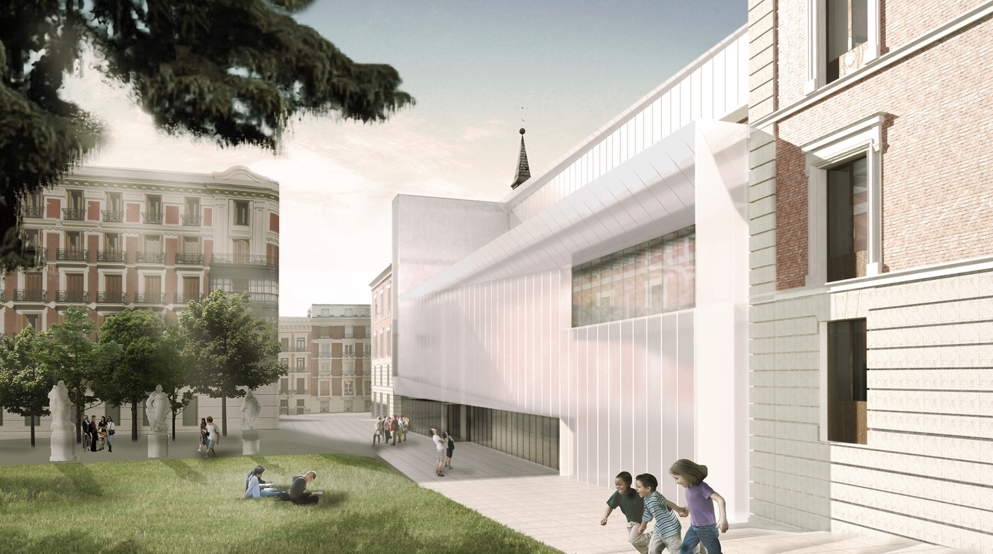 Exterior. Proposal for El Prado Museum by Gluckman Tang Architects + Estudio Álvarez-Sala + Arquitectura Enguita & Lasso de la Vega. Image courtesy of Arquitectura Enguita & Lasso de la Vega.