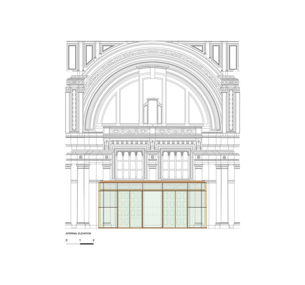 New entrance inside elevation. V&A Cromwell Road entrance by Sam Jacob Studio.