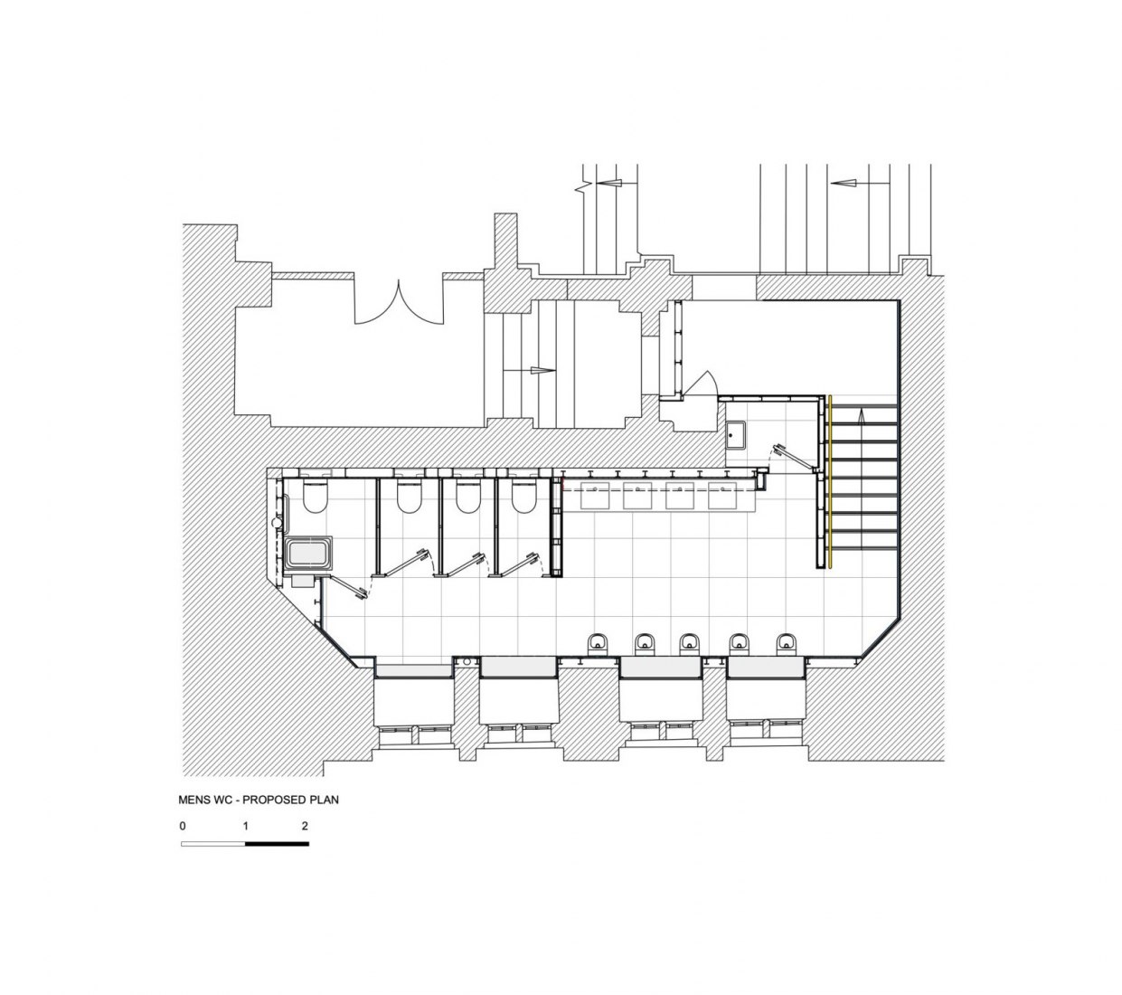 Mens WC floor plan. V&A Cromwell Road entrance by Sam Jacob Studio.