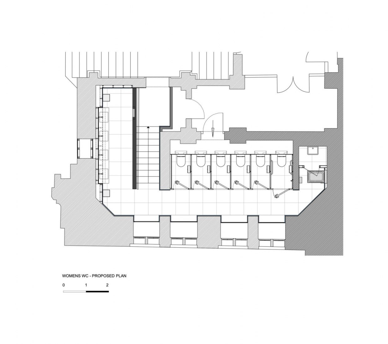 Womens WC floor plan. V&A Cromwell Road entrance by Sam Jacob Studio.