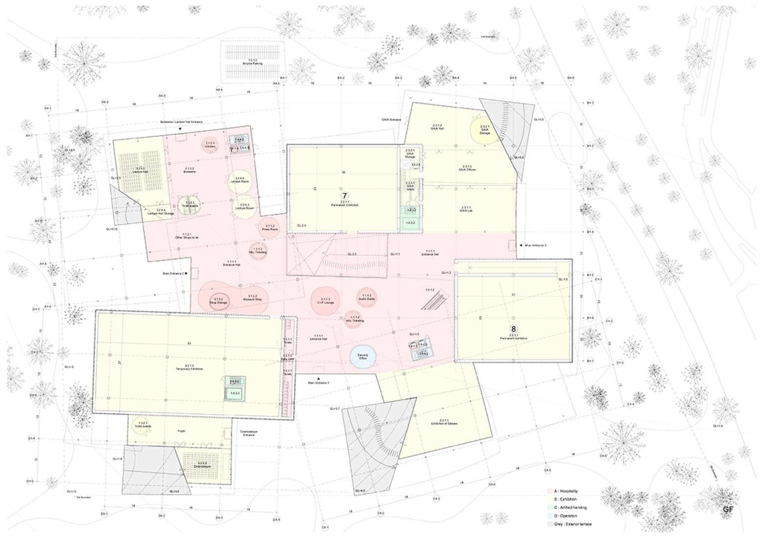 Planta baja. Propuesta por SANAA para la Nueva Galería Nacional/Museo Ludwig. Imagen cortesía de Liget Budapest Design Competition. 