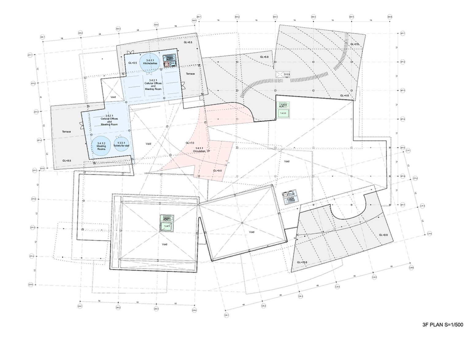 Planta tercera. Propuesta por SANAA para la Nueva Galería Nacional/Museo Ludwig. Imagen cortesía de Liget Budapest Design Competition. 